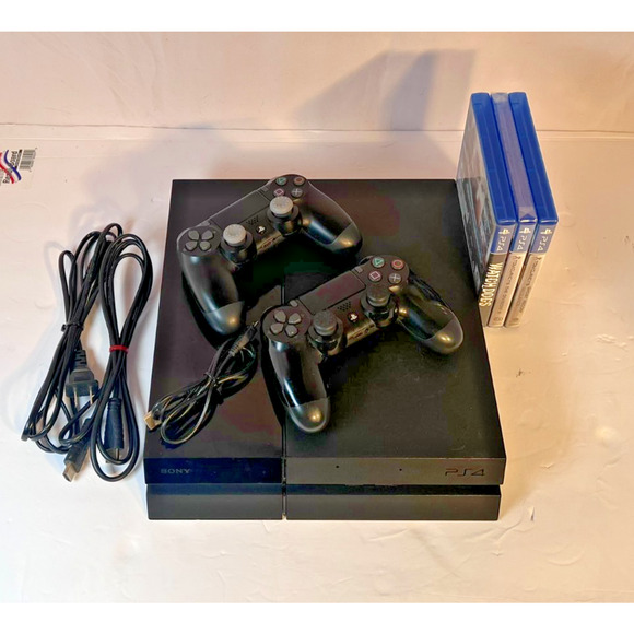 Sony PlayStation 4 (CUH-1001A) Console w/ All Cables, 2 Controllers & 3 Games - Picture 2 of 15